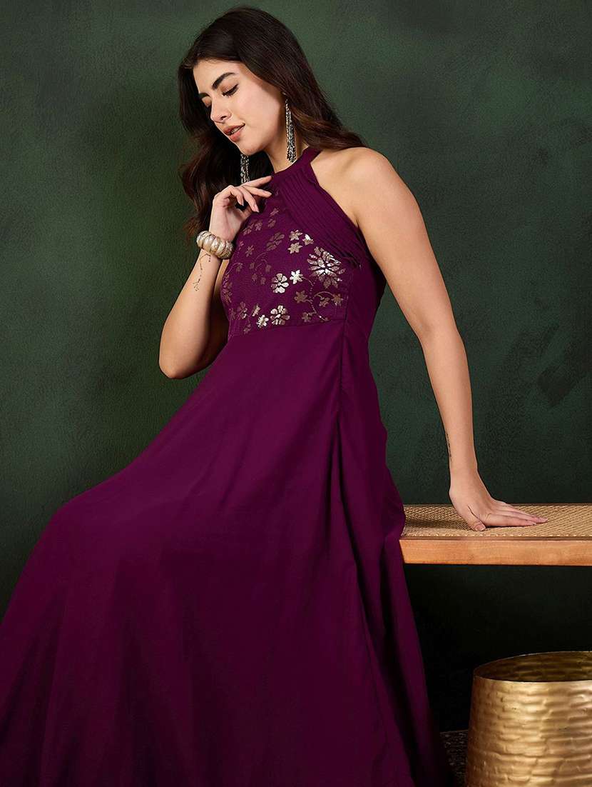 women embroidered halter neck fit and flare dress - 22579121 -  Standard Image - 5