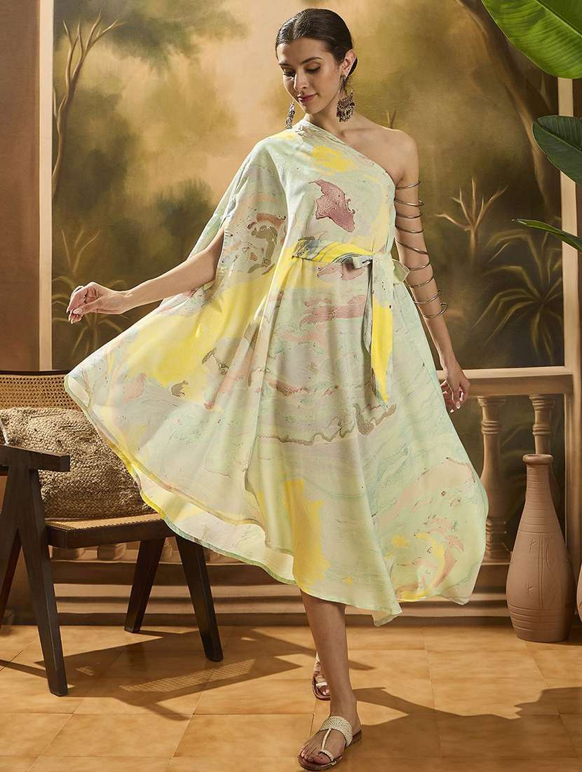 women printed one shoulder kaftan dress