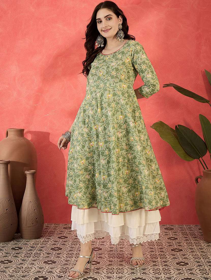 Women Printed Three Quarter Sleeves Layered Dress - 22579131 -  Standard Image - 3
