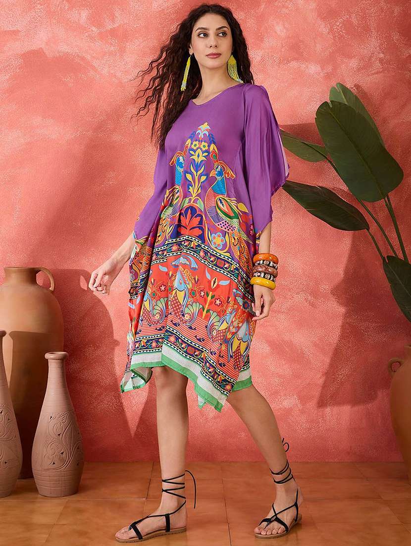 women printed v neck kaftan dress - 22579139 -  Standard Image - 3