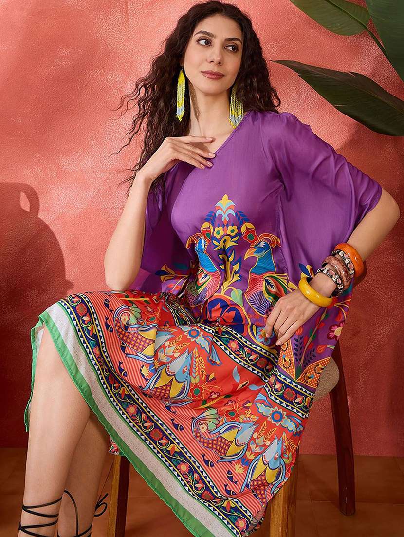 women printed v neck kaftan dress - 22579139 -  Standard Image - 5