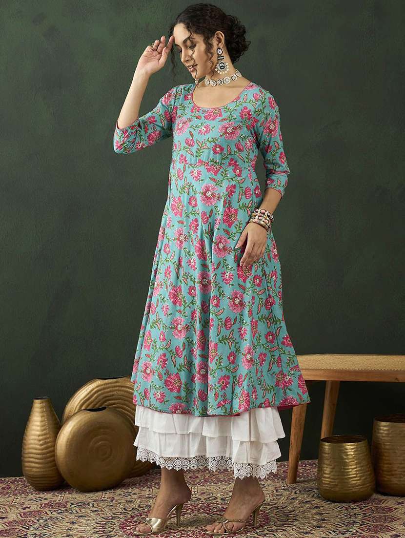 Women Printed Three Quarter Sleeves Layered Dress - 22579150 -  Standard Image - 3