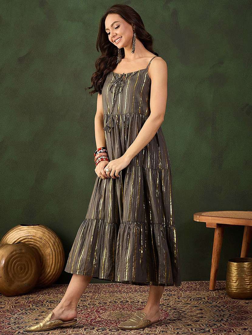 Women Self Design Shoulder Strap Tiered Dress - 22579155 -  Standard Image - 3