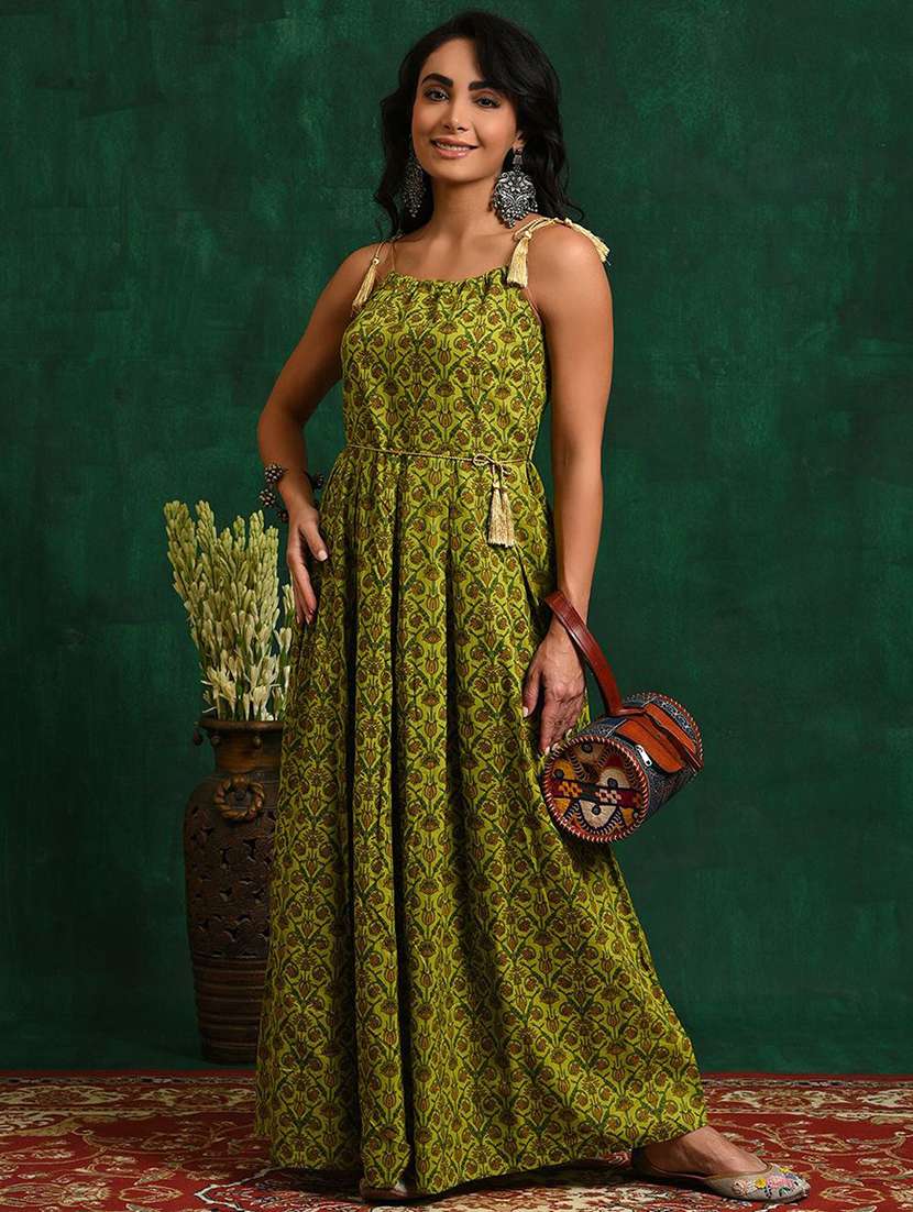 women printed shoulder strap fit and flare dress