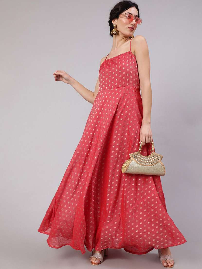 women self design shoulder strap anarkali dress