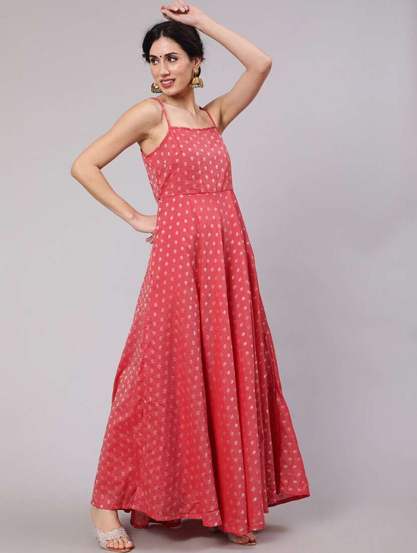 women self design shoulder strap anarkali dress - 22579169 -  Standard Image - 3