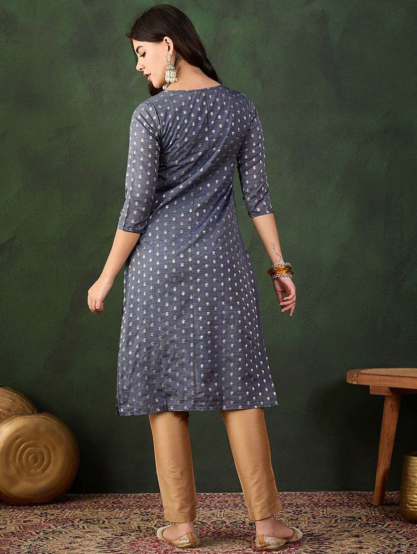women self design three quarter sleeve straight kurta - 22579183 -  Standard Image - 5