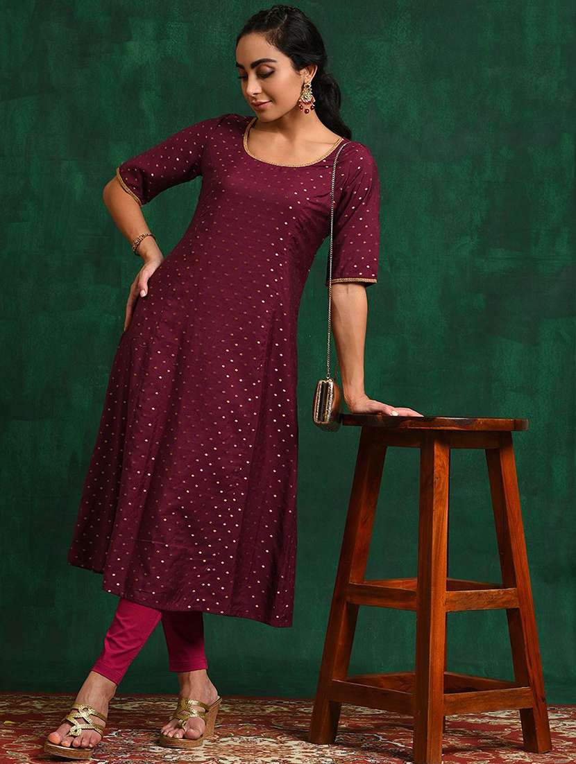 women self design short sleeve a-line kurta