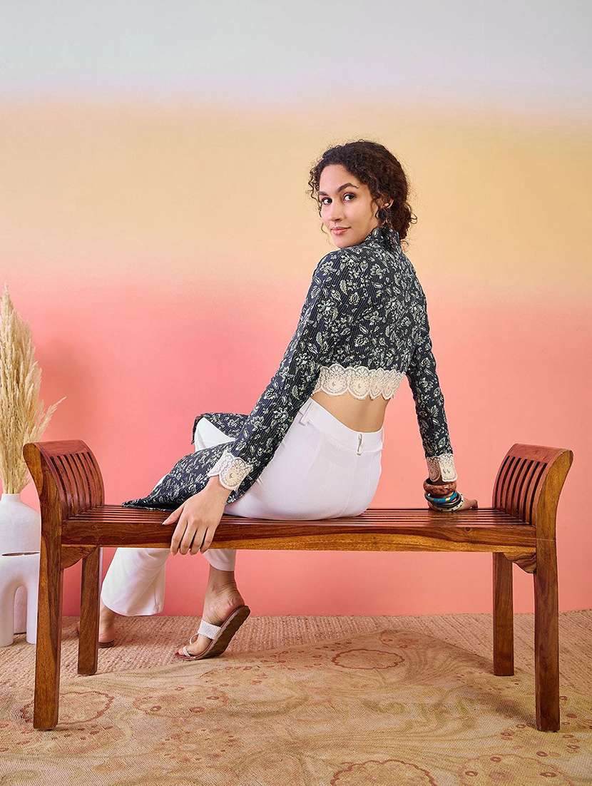 women printed long sleeve high-low kurta  - 22579185 -  Standard Image - 5