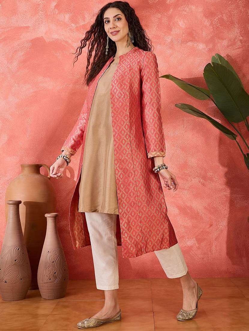 Women Self Design Long Sleeves Kurta With Jacket - 22579186 -  Standard Image - 3