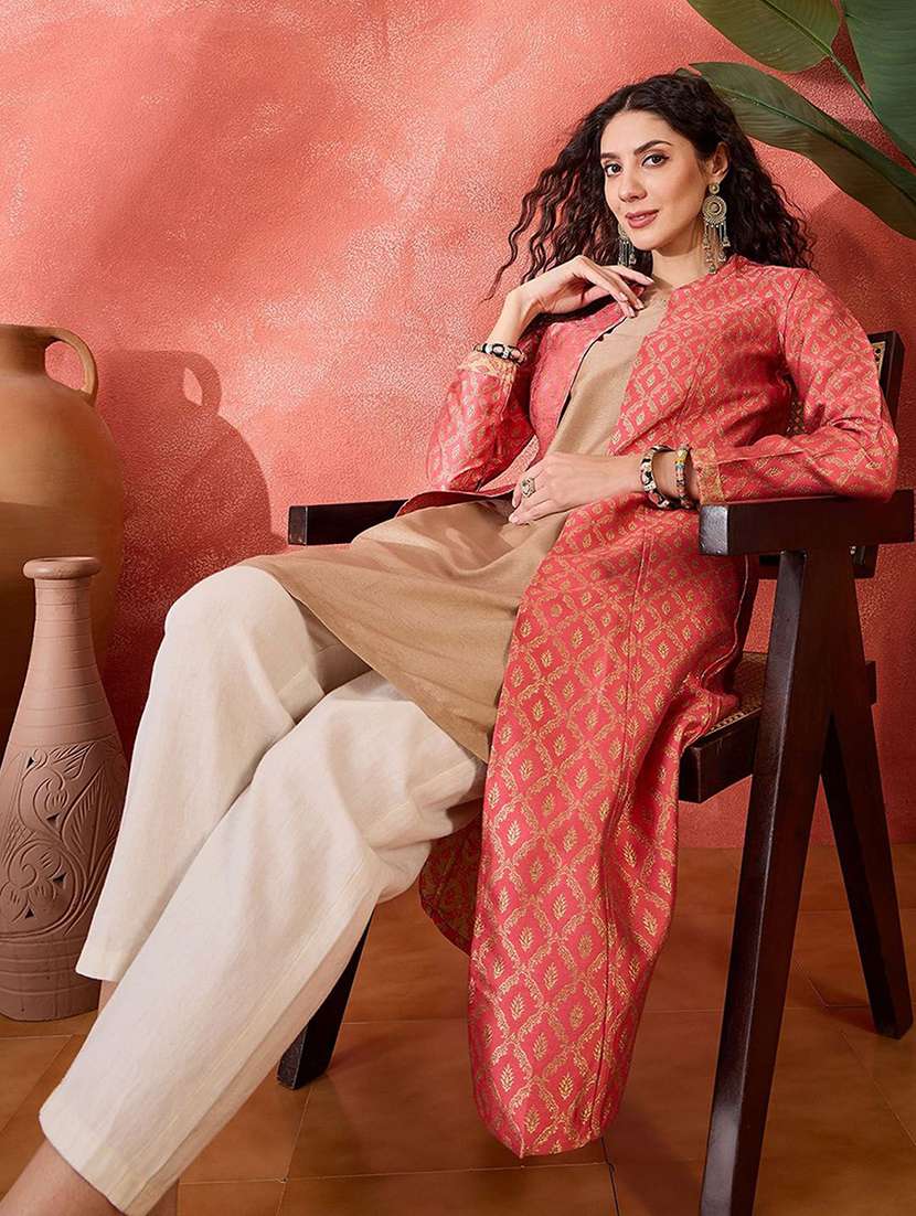 Women Self Design Long Sleeves Kurta With Jacket - 22579186 -  Standard Image - 5