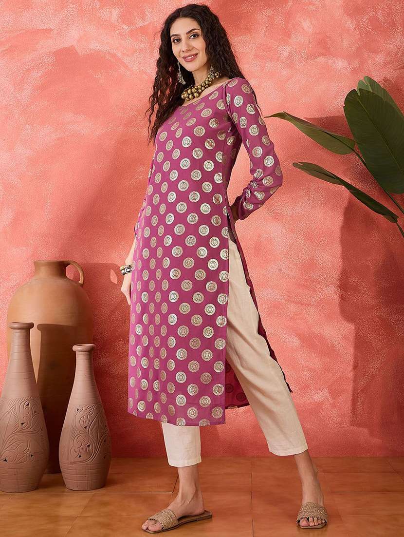 women printed three quarter sleeves straight kurta - 22579187 -  Standard Image - 3