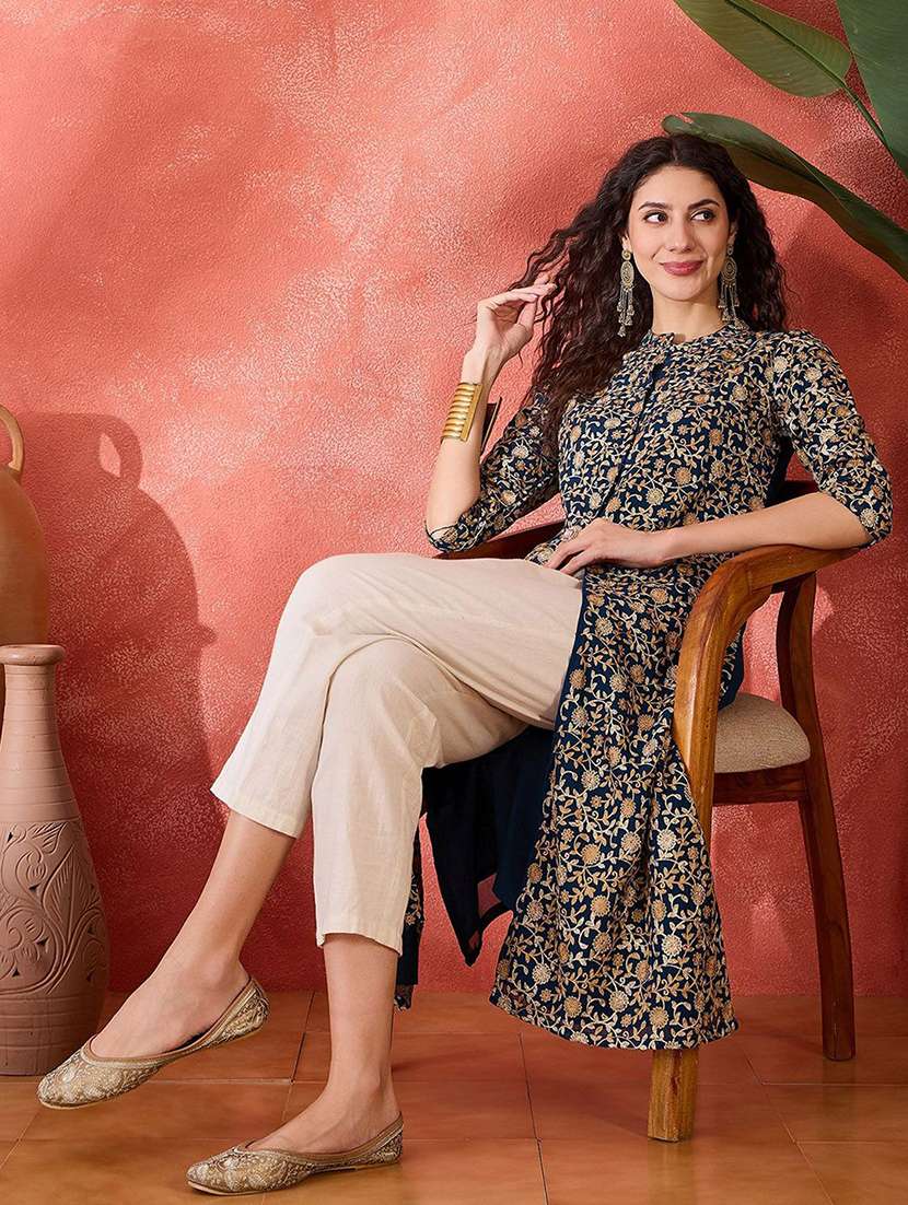 women embroidered three quarter sleeves a-line kurta - 22579188 -  Standard Image - 5