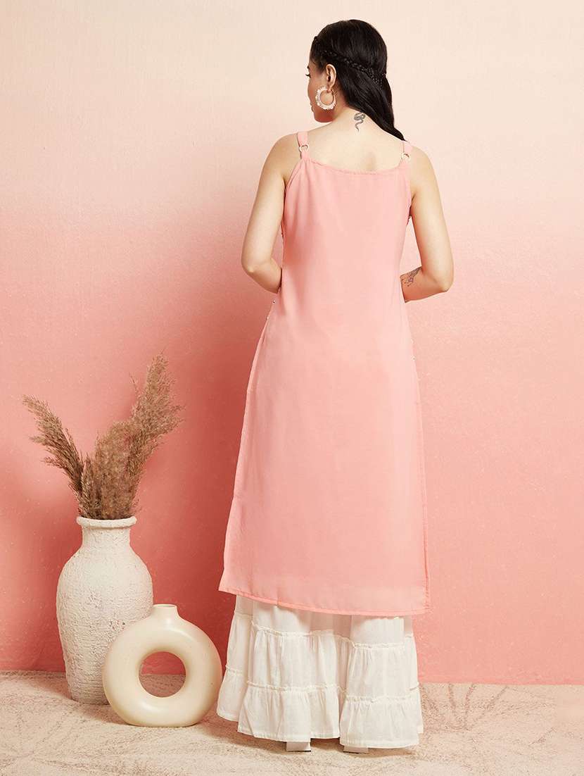 women embroidered shoulder strap straight kurta - 22579193 -  Standard Image - 5