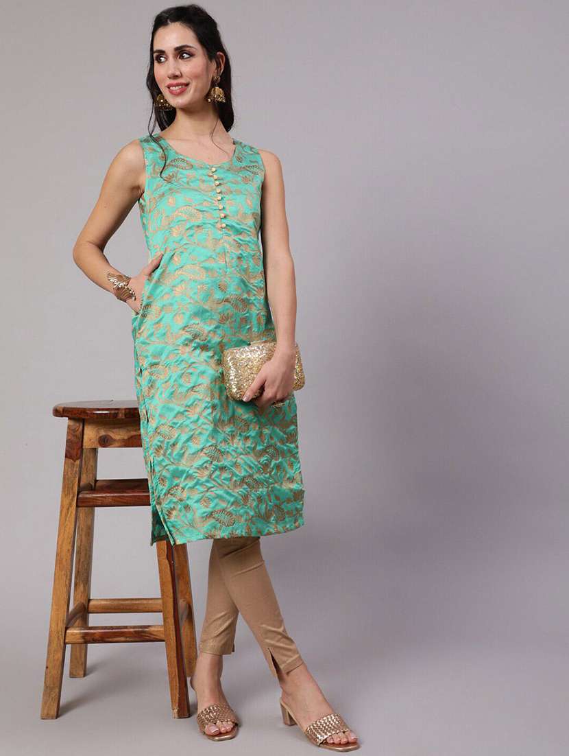 women self design sleeveless straight kurta