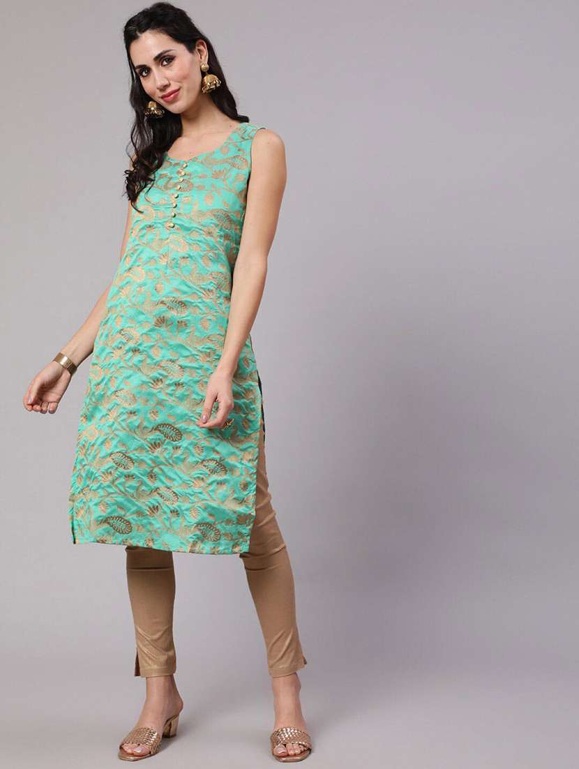 Women Self Design Sleeveless Straight Kurta - 22579197 -  Standard Image - 3