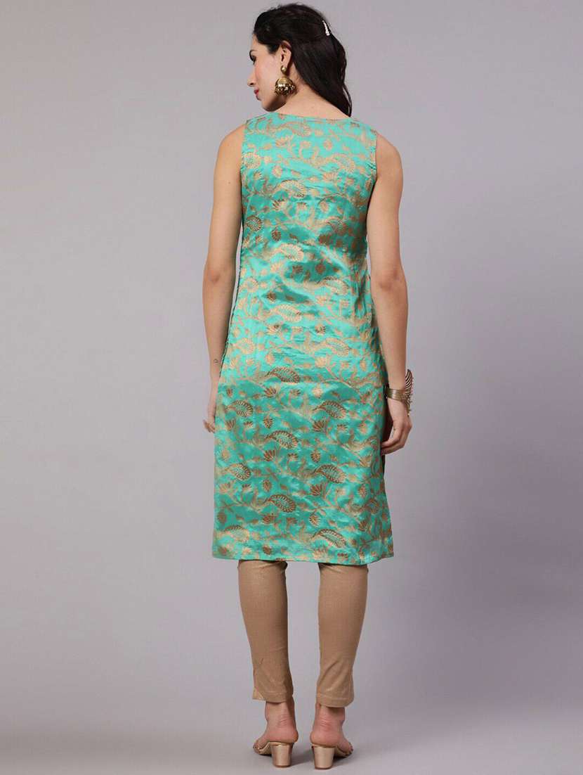 Women Self Design Sleeveless Straight Kurta - 22579197 -  Standard Image - 5