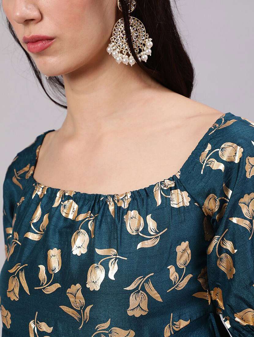 women printed short sleeves flared kurta - 22579198 -  Standard Image - 5
