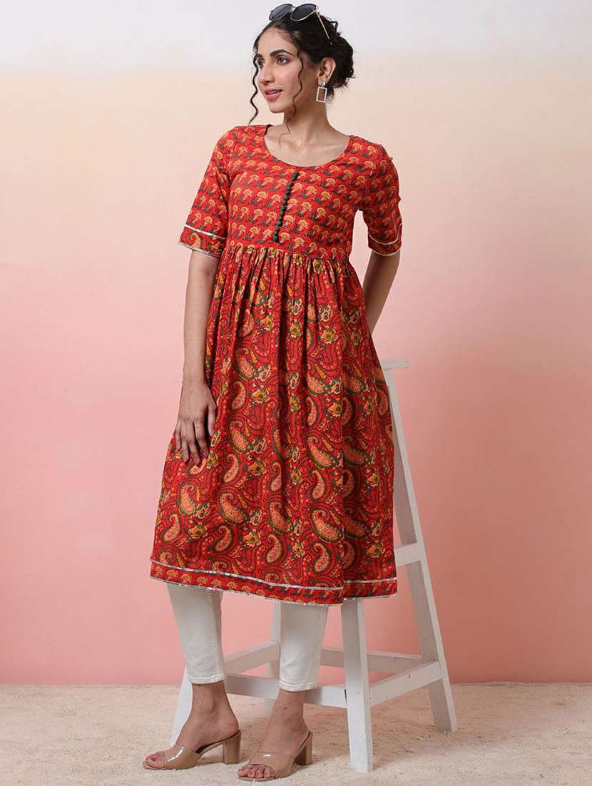 women printed short sleeve a-line kurta