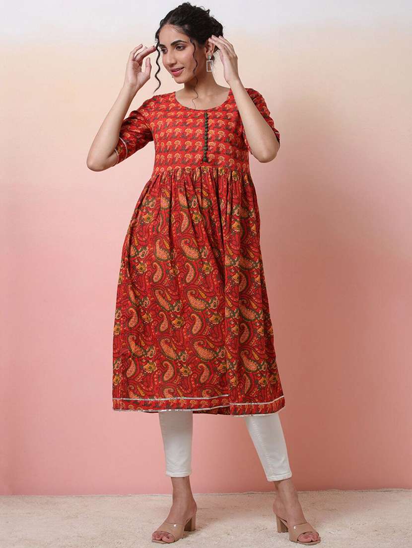 women printed short sleeve a-line kurta - 22579199 -  Standard Image - 3