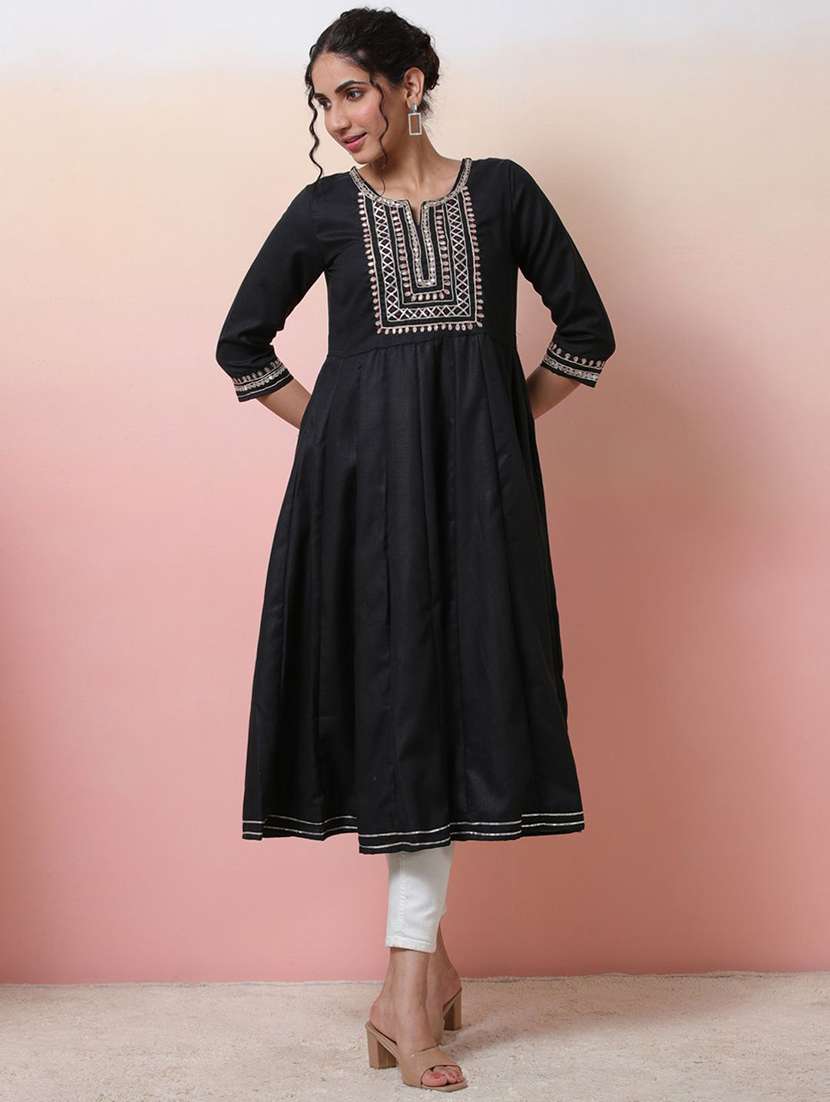 women embroidered three quarter sleeves anarkali kurta - 22579204 -  Standard Image - 3