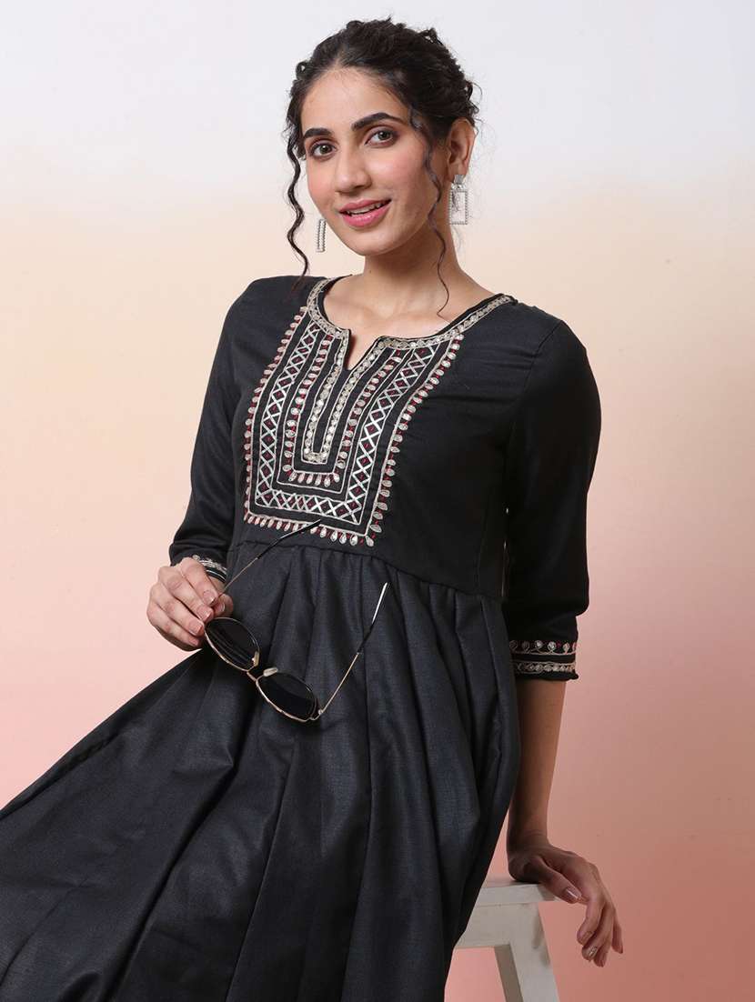 women embroidered three quarter sleeves anarkali kurta - 22579204 -  Standard Image - 5
