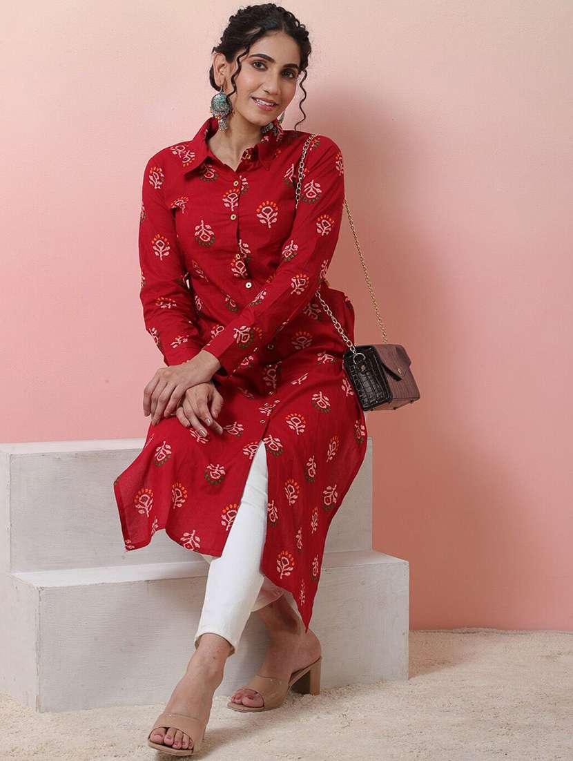 Women Printed Long Sleeves Straight Kurta - 22579205 -  Standard Image - 5