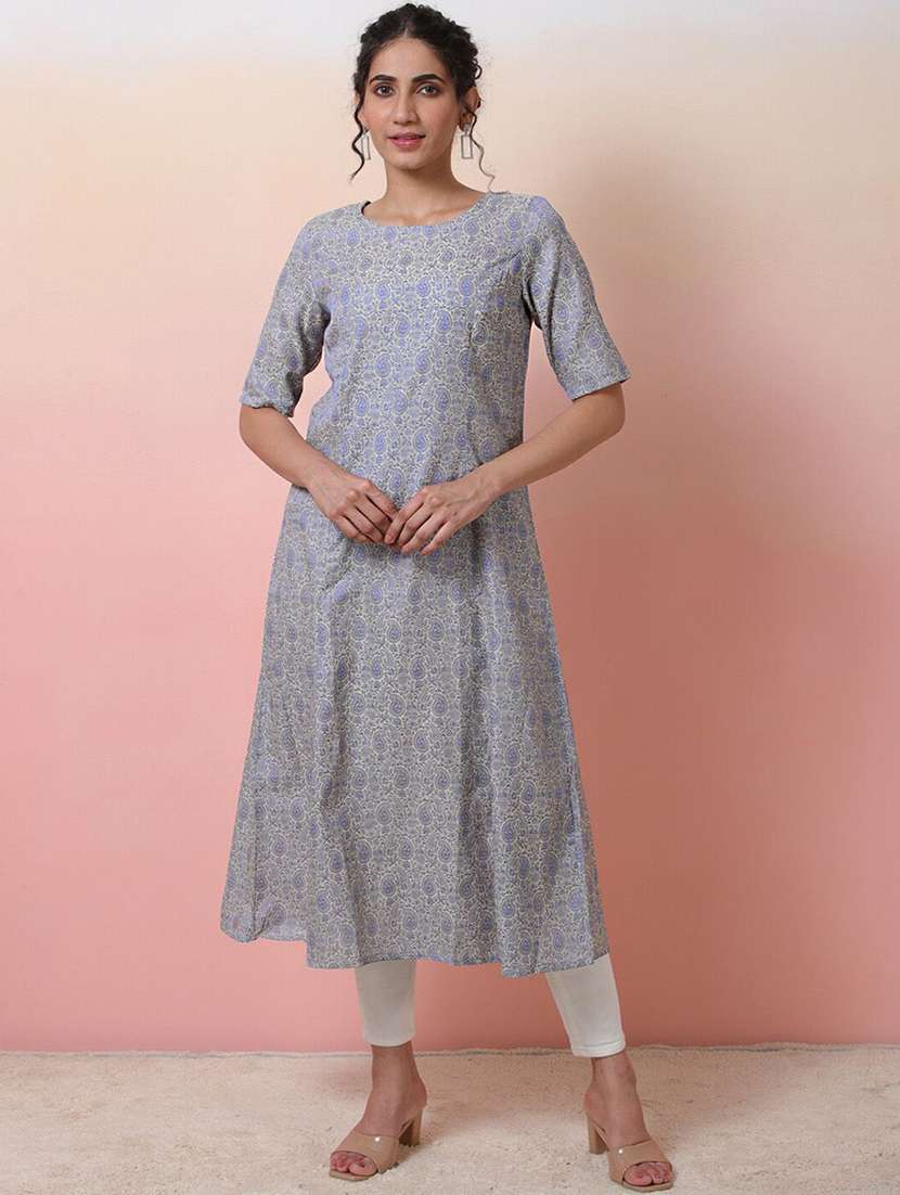 women paisley three quarter sleeve a-line kurta