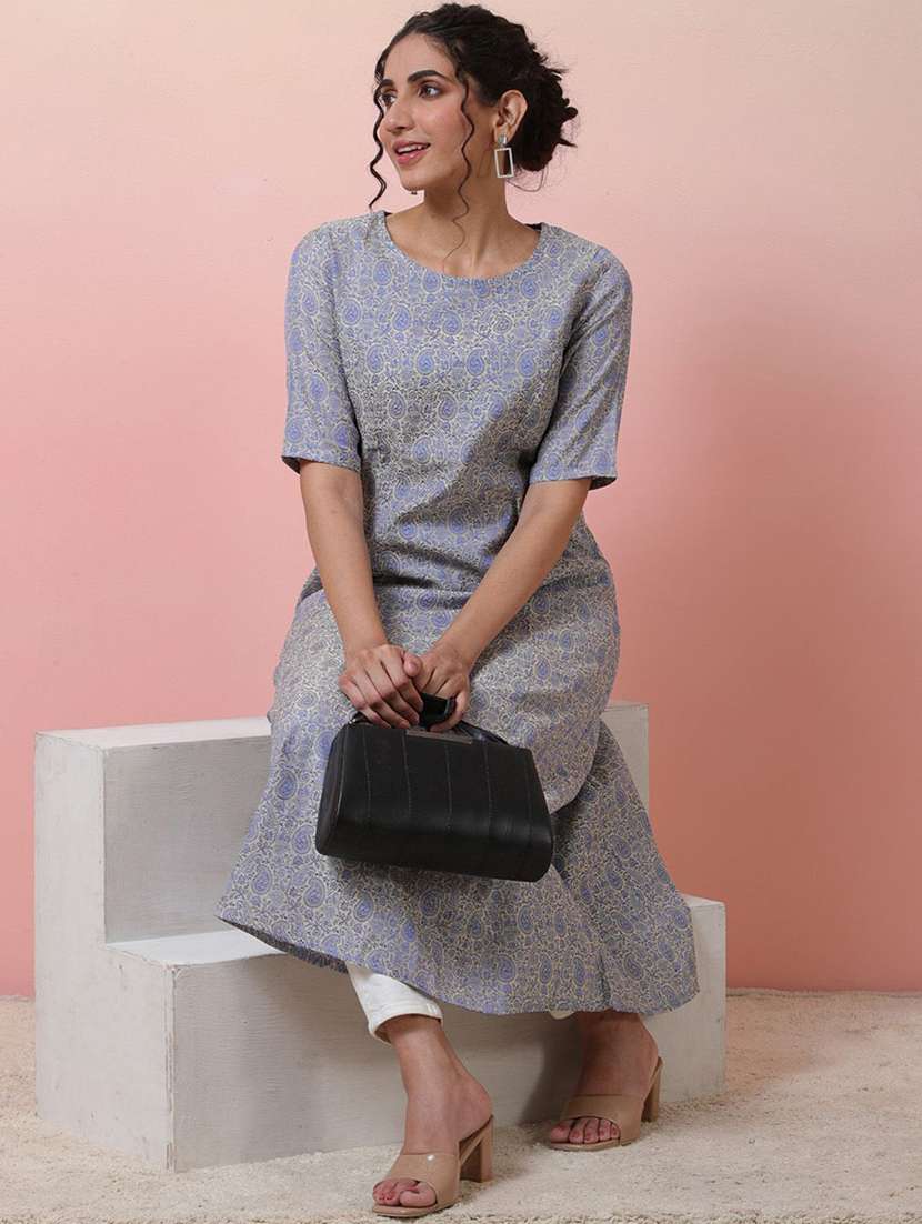Women Paisley Three Quarter Sleeve A-line Kurta - 22579207 -  Standard Image - 5