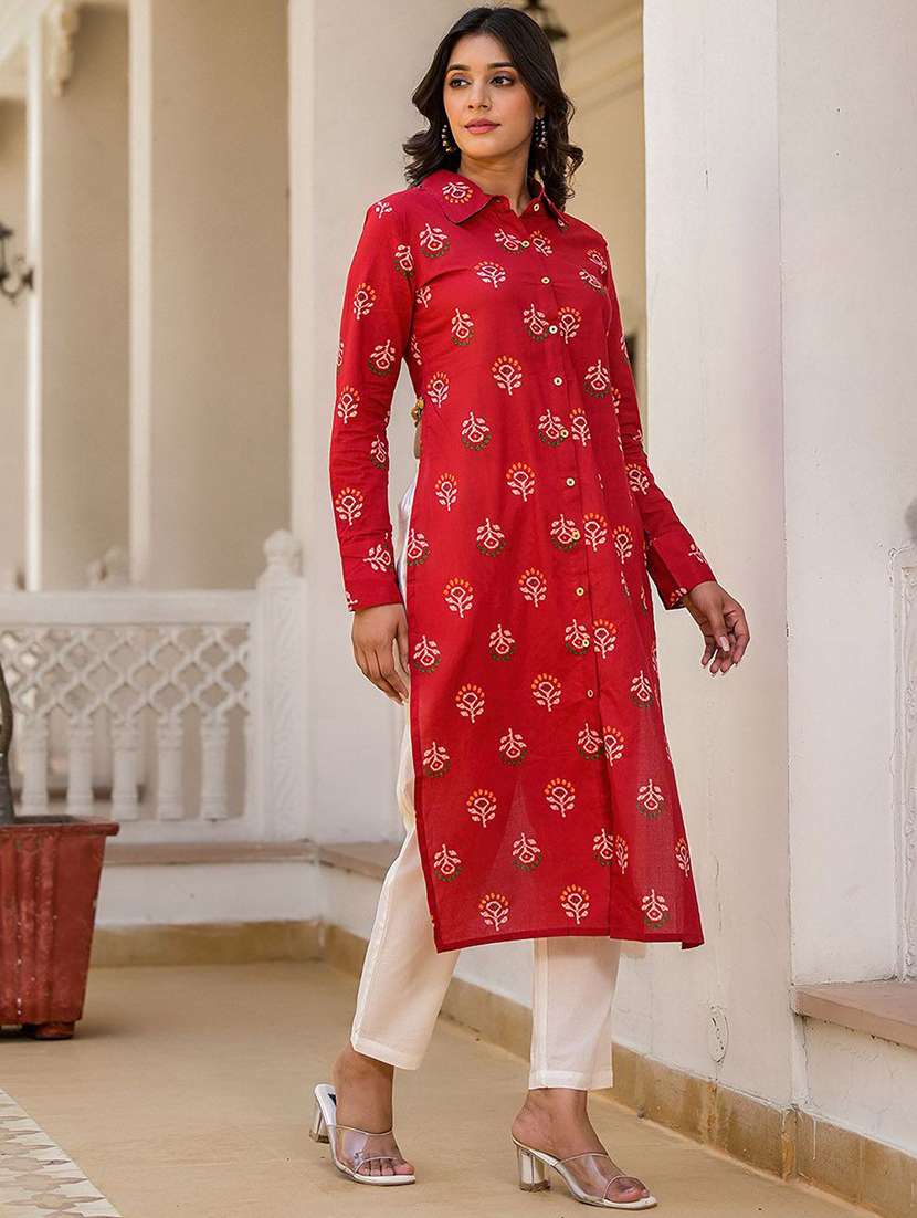 women printed long sleeve high-low kurta  - 22579211 -  Standard Image - 3
