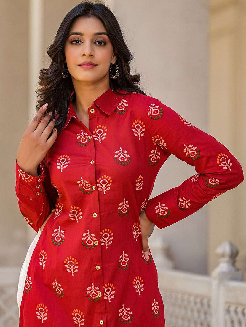 women printed long sleeve high-low kurta  - 22579211 -  Standard Image - 5