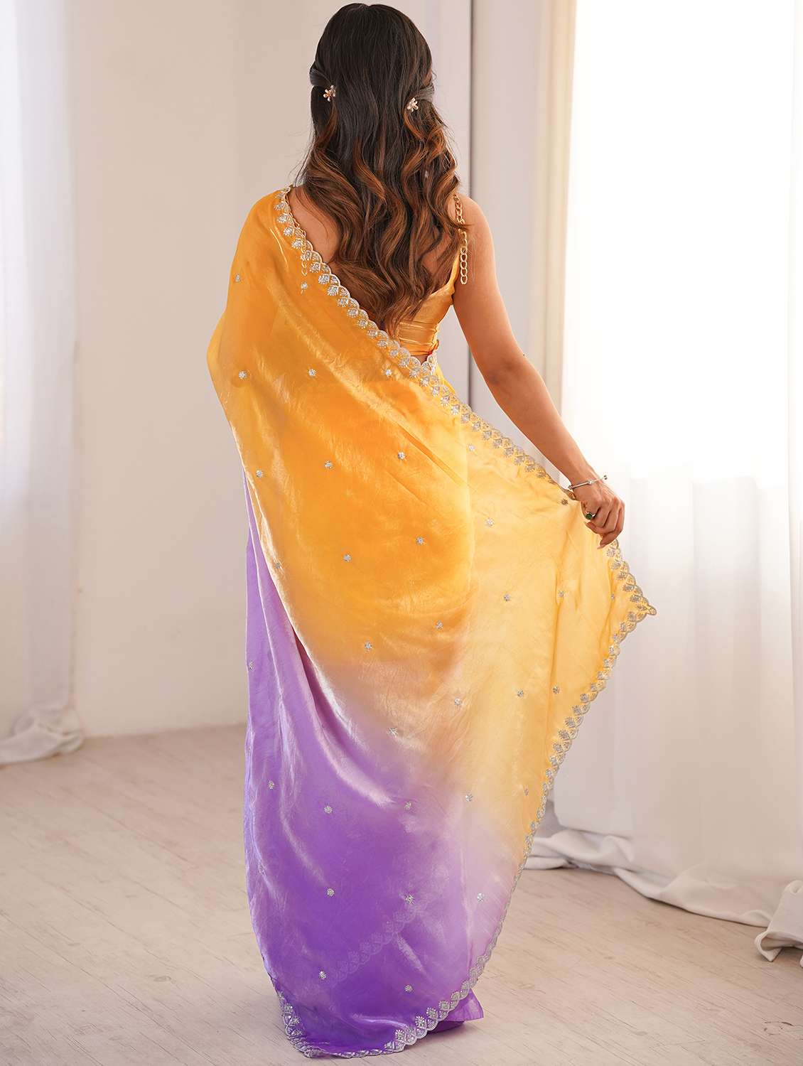 women ombre embroidered saree with blouse - 22579212 -  Standard Image - 3