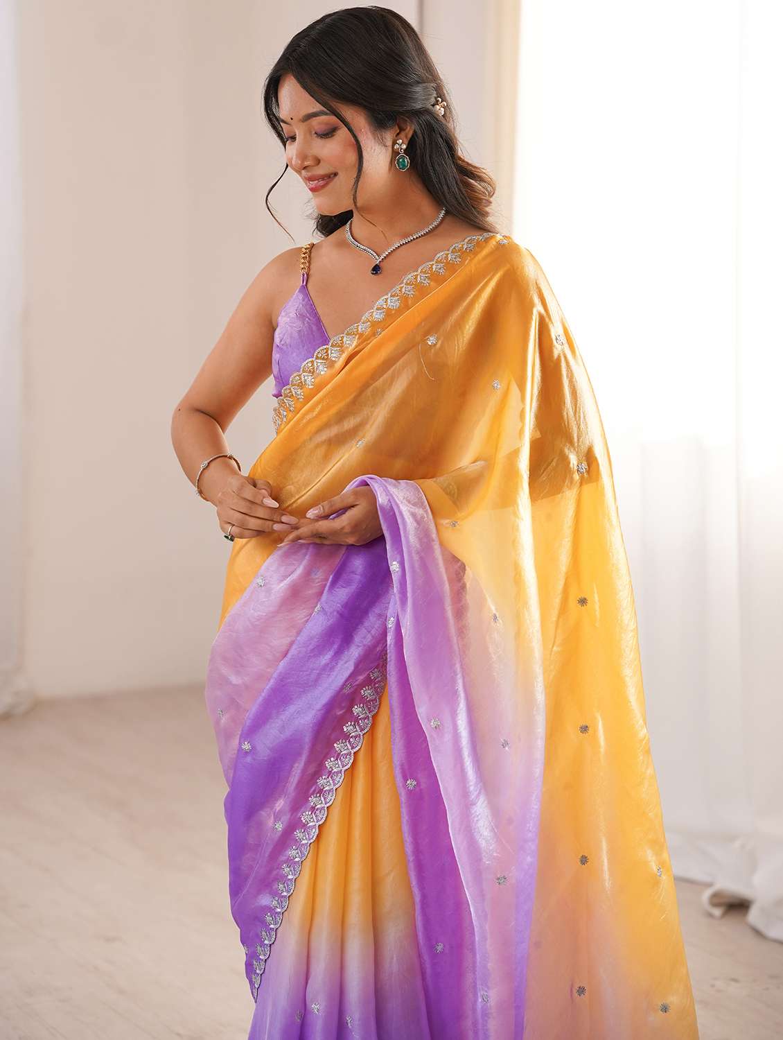 women ombre embroidered saree with blouse - 22579212 -  Standard Image - 5
