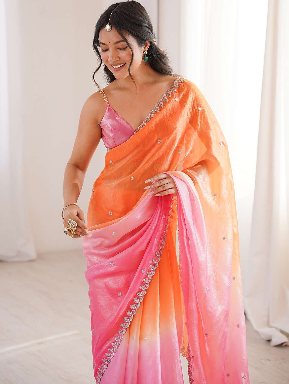 women ombre embroidered saree with blouse - 22579214 -  Standard Image - 3