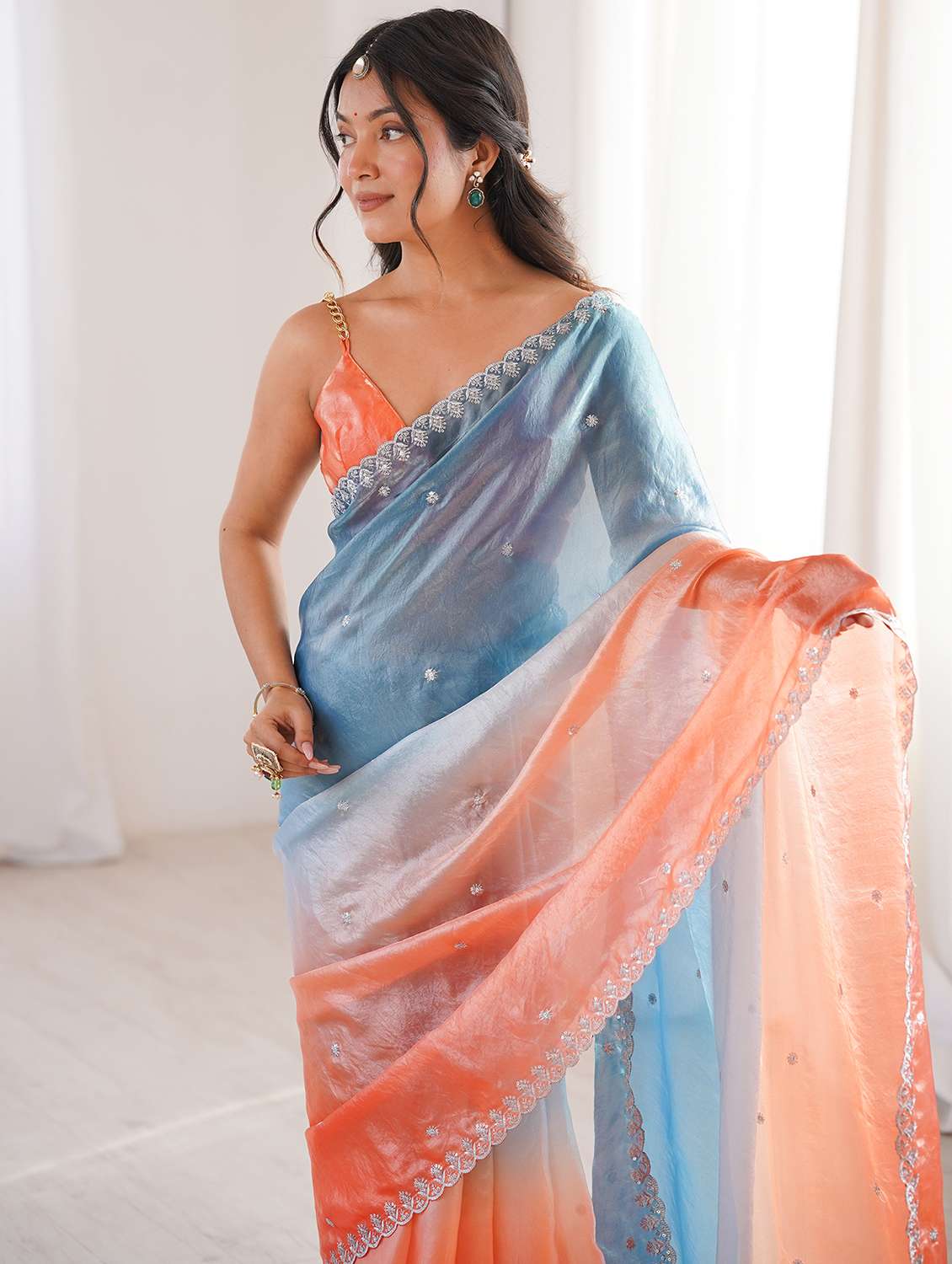 women ombre embroidered saree with blouse - 22579215 -  Standard Image - 5