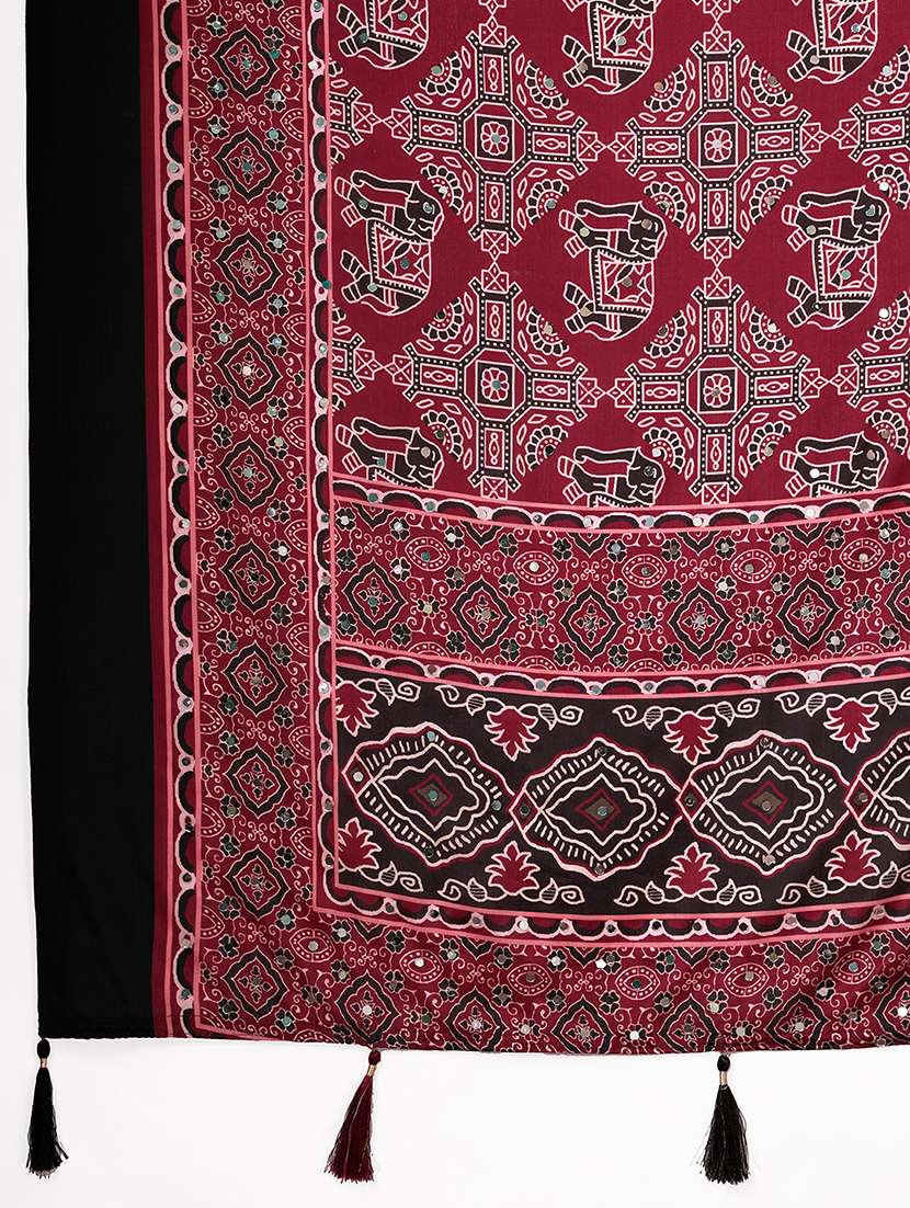women printed mirror work saree with blouse - 22579264 -  Standard Image - 5