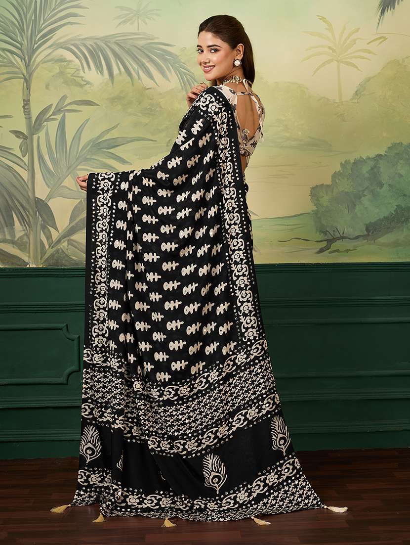 women printed mirror work saree with blouse - 22579265 -  Standard Image - 3