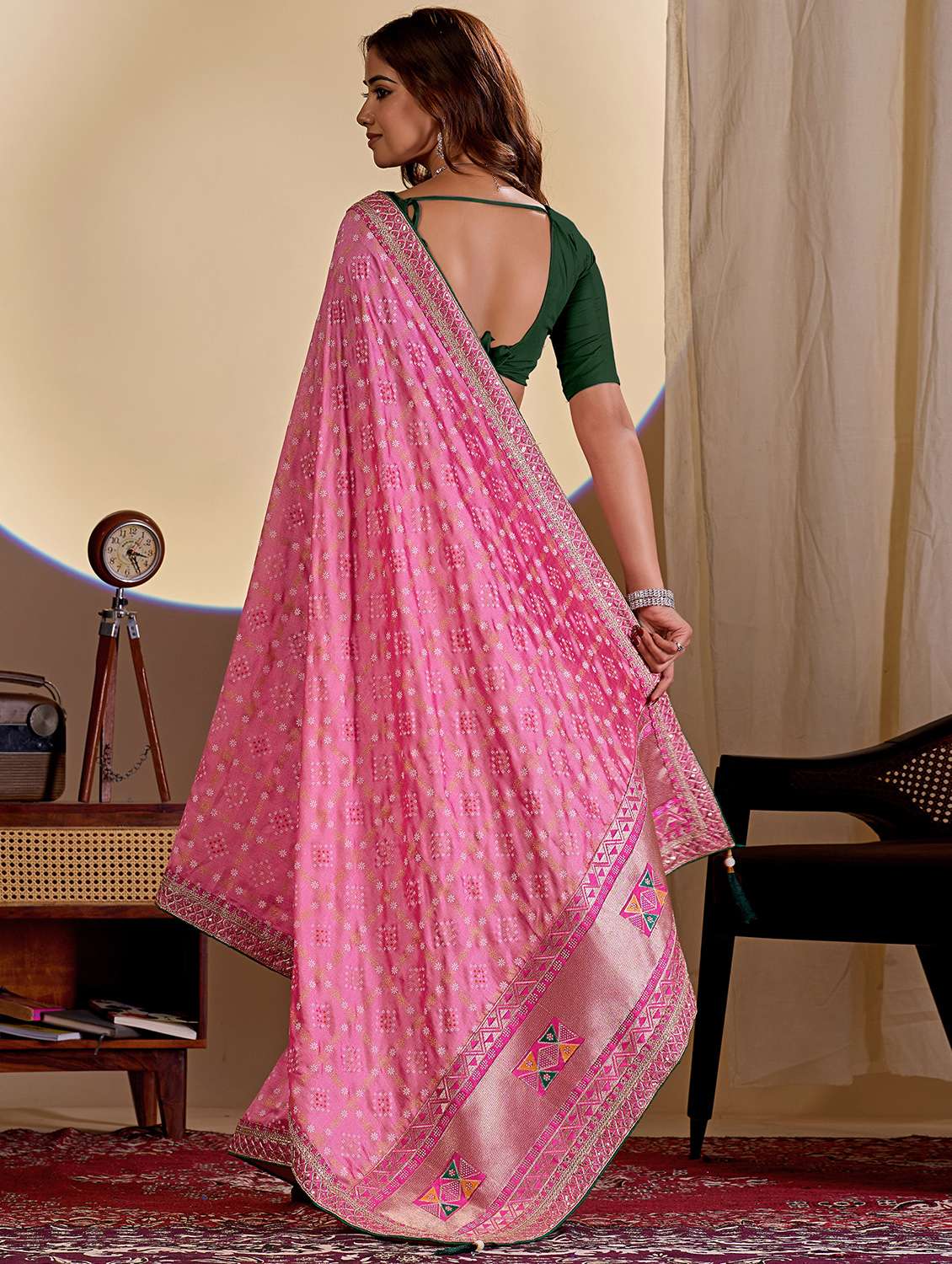 women bandhani printed saree with blouse - 22579270 -  Standard Image - 3