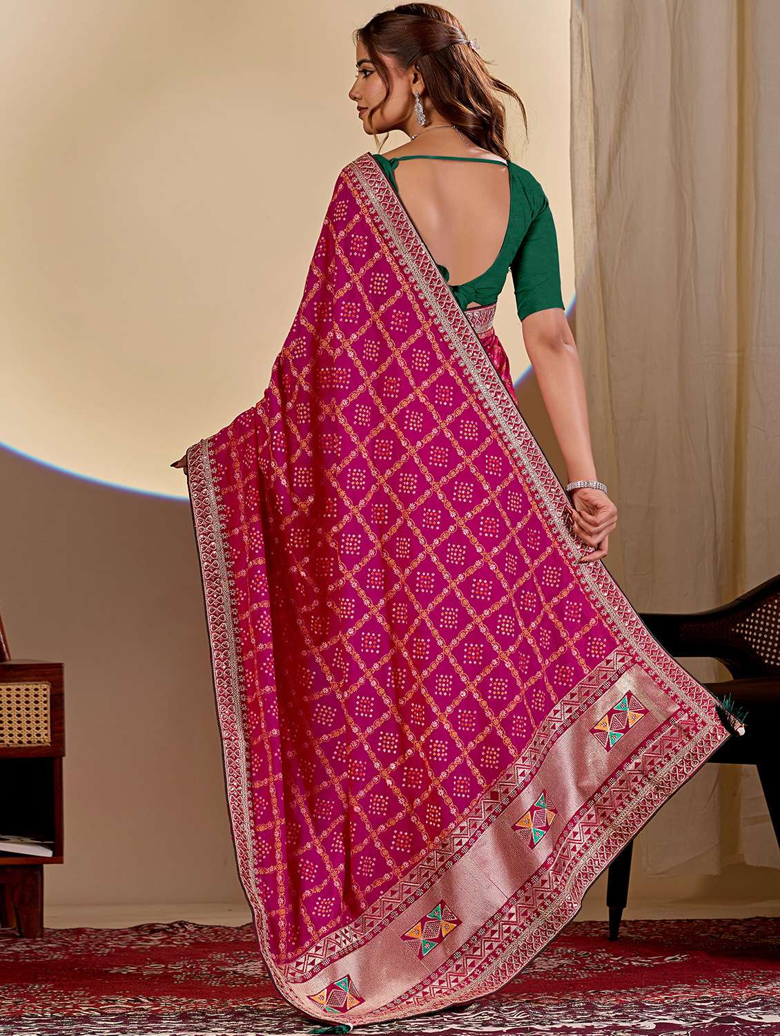 women bandhani printed saree with blouse - 22579274 -  Standard Image - 3