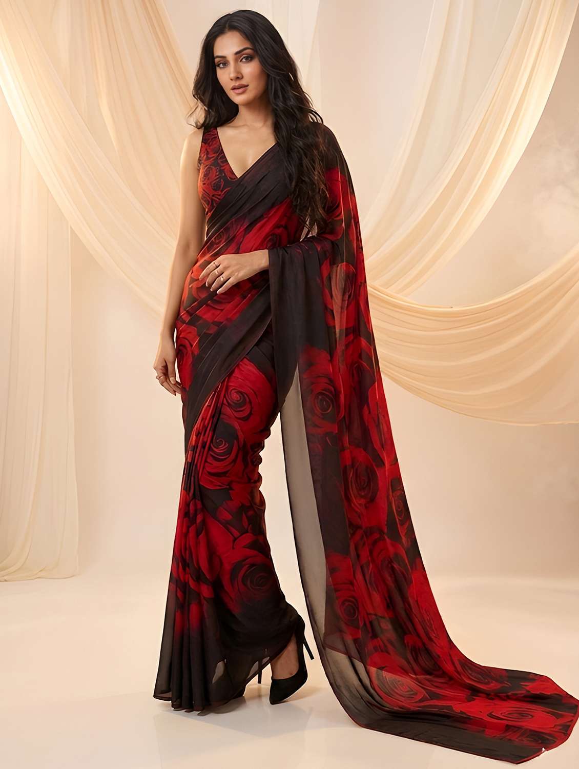 women printed casual wear saree with blouse