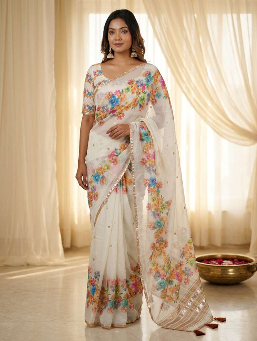 women printed casual wear saree with blouse
