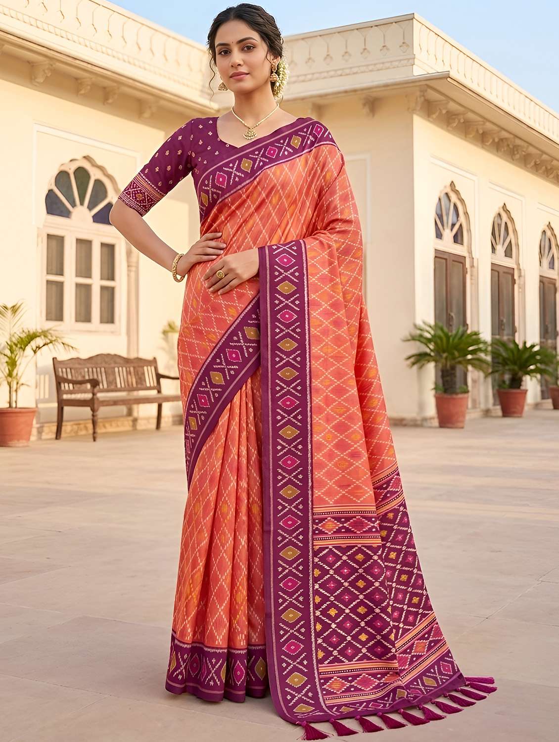 women self design patola saree with blouse