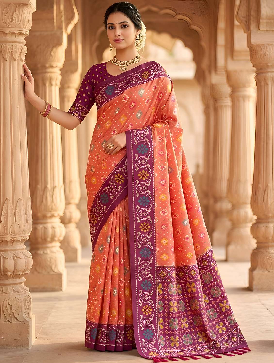 women self design patola saree with blouse