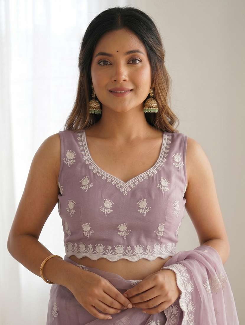 women solid with work embroidered saree with blouse - 22579342 -  Standard Image - 5