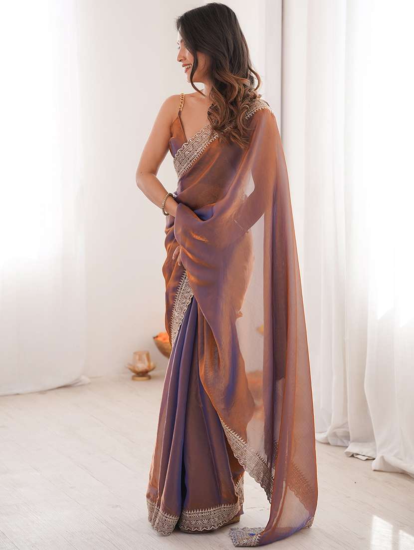 women solid with bordered saree with blouse - 22579343 -  Standard Image - 3