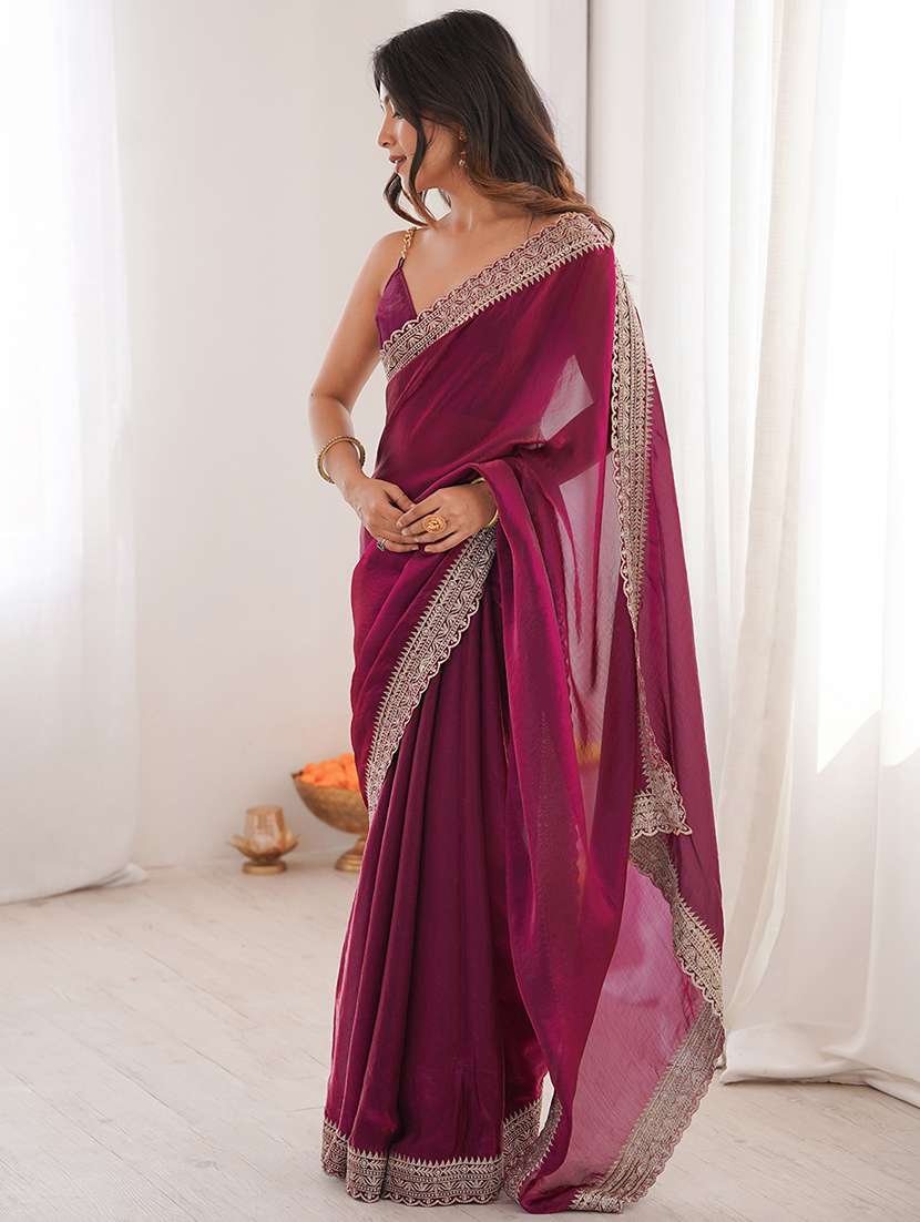 women solid with bordered saree with blouse - 22579351 -  Standard Image - 3