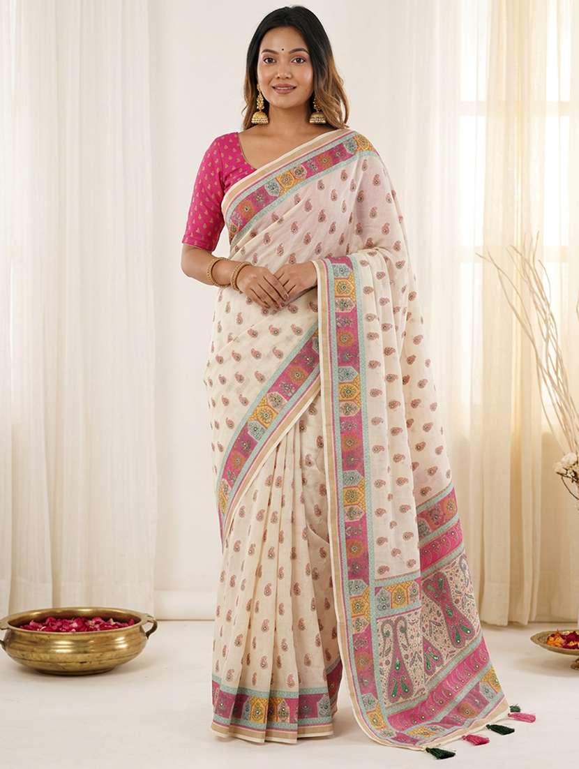 women printed casual wear saree with blouse