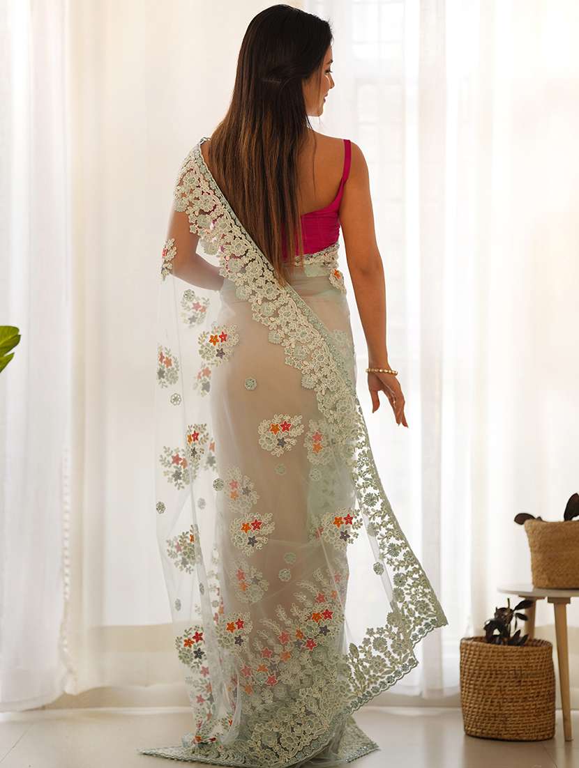 women solid with work embroidered saree with blouse - 22579354 -  Standard Image - 3
