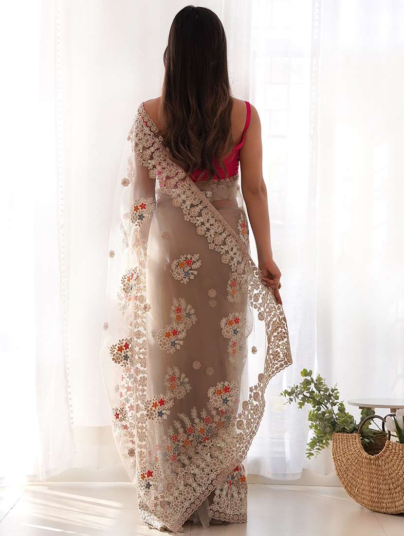 women solid with work embroidered saree with blouse - 22579355 -  Standard Image - 3