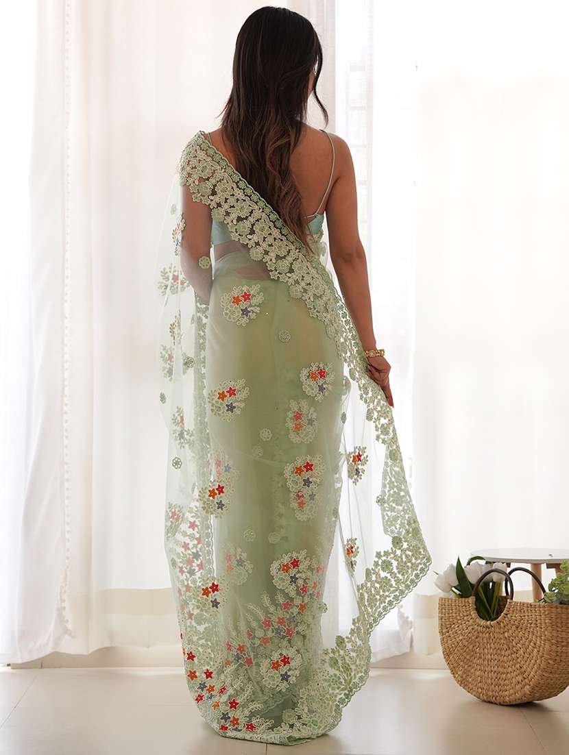women solid with work embroidered saree with blouse - 22579356 -  Standard Image - 3
